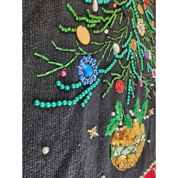 B P Designs sz Large Holiday sweater Christmas tree bling tunic knit black red - Picture 8 of 14